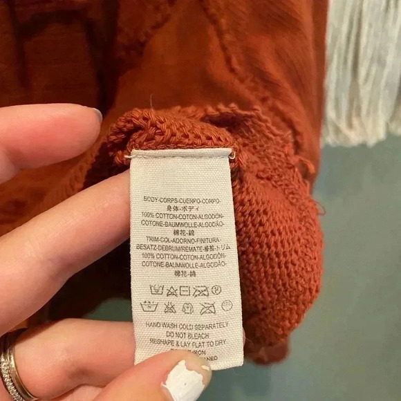 FREE PEOPLE LONG SLEEVE BOHO KNIT PULLOVER RUST SWEATER SIZE XS - Picture 10 of 10
